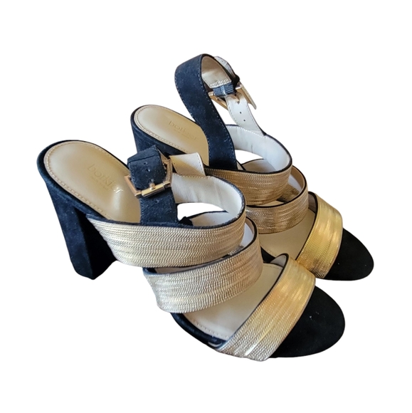 Botiker Black Suede And Metalic Gold Strapy Sandal Pumps - Picture 7 of 11